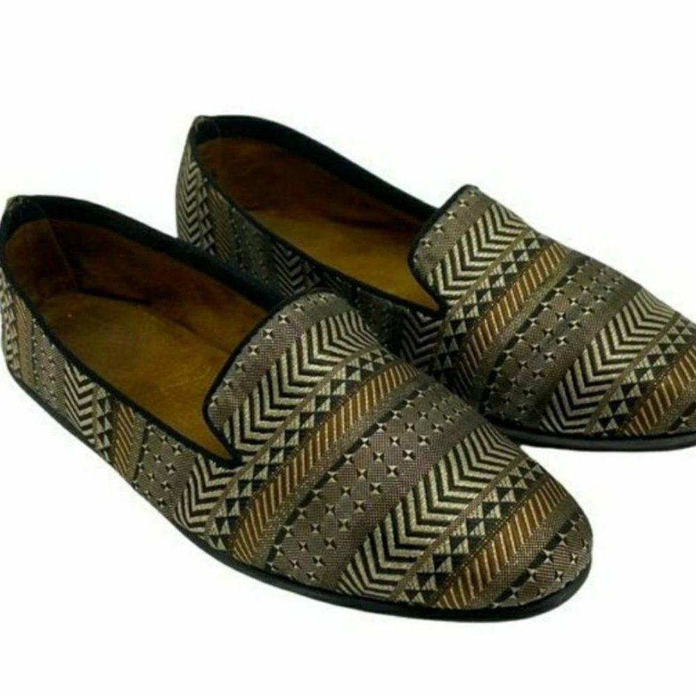 Aerosoles Betunia Gold Metallic Woven Mixed Print Slip On Fabric Loafer Size 7.5